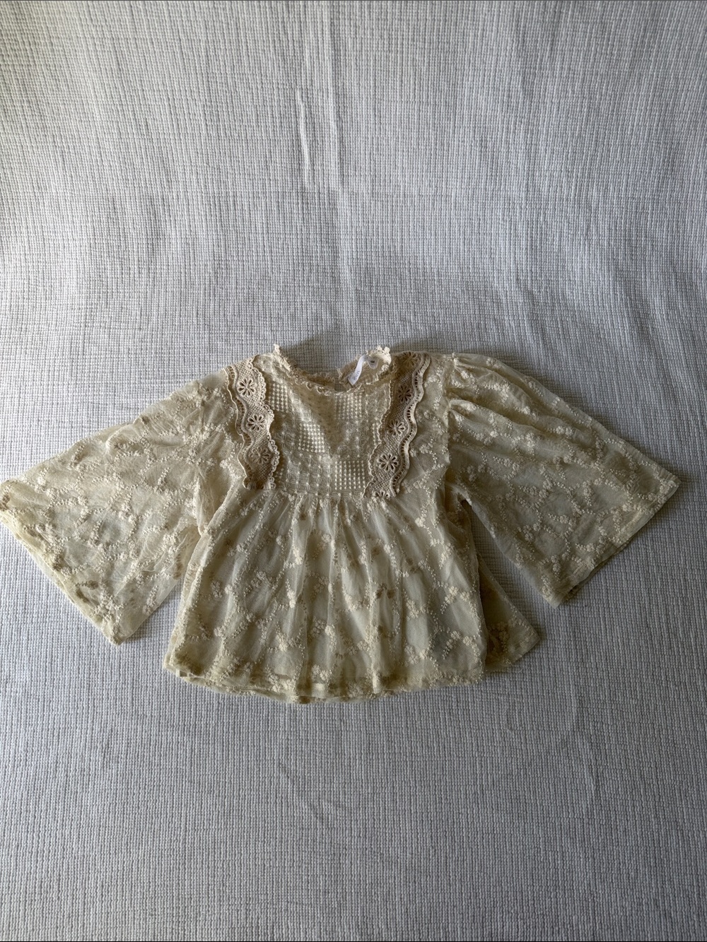 Girls' Cream Lace Peasant Top - Delicate Floral Detail